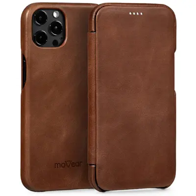 etui flipSide S z naturalnej skóry olejowanej w kolorze ciemnobrązowym dla iPhone 12 / 12 Pro