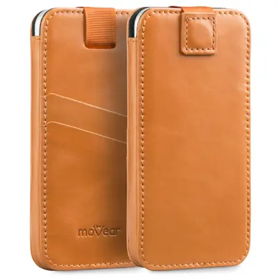 Wsuwane etui PocketCase z kieszonkami na karty, jasnobrązowa skóra vintage dla iPhone 12 Pro