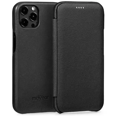 Skórzane etui moVear flipSide S w kolorze czarnym do iPhone 12 / 12 Pro, skóra gładka