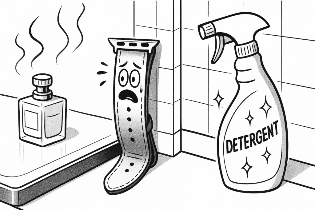 jak NIE czyścić skórzanego paska do zegarka – pasek boi się detergentów, perfum i alkoholu