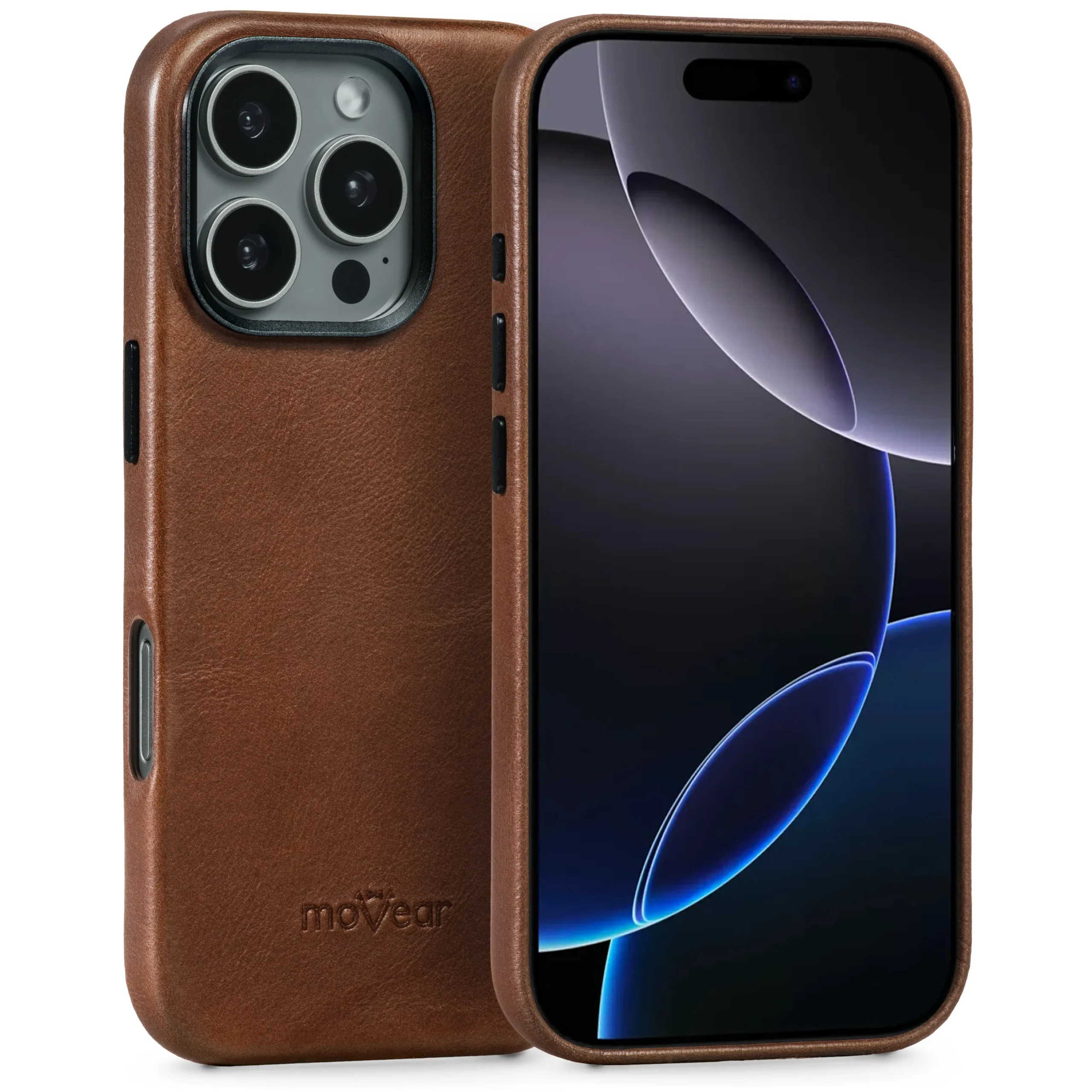 Skórzane etui backCover do iPhone 16 Pro od moVear – ochrona i styl w odcieniach czerni i brązu