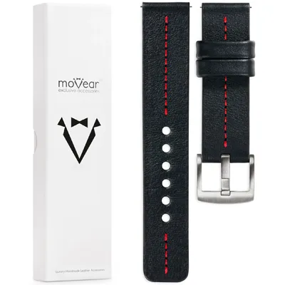 Skórzany pasek moVear C2 czarny z czerwonym przeszyciem w opakowaniu moVear Exclusive Accessories