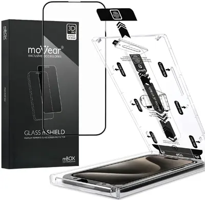 Szkło ochronne 3D Full Cover do iPhone 15 Pro moVear – pełne pokrycie ekranu z czarną ramką