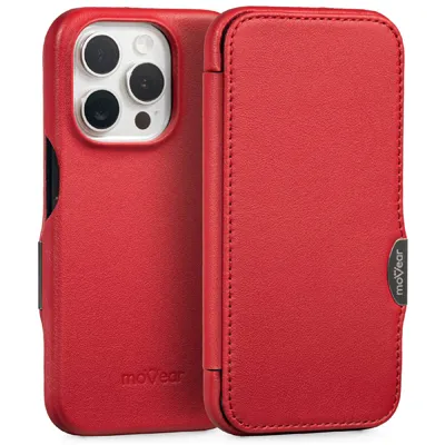 Czerwone skórzane etui moVear z klapką do iPhone 15 Pro