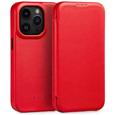 Czerwone skórzane etui moVear z klapką do iPhone 14 Pro