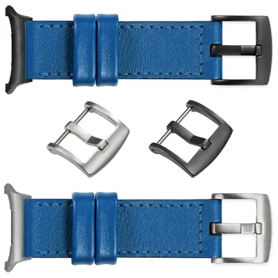 Niebieski pasek skórzany Galaxy Watch Ultra z adapterem srebrnym i czarnym - nowoczesny casualowy design